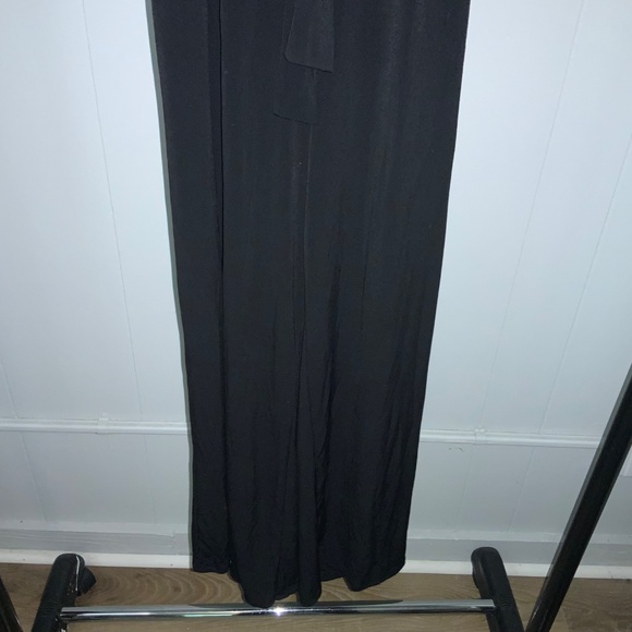 Calvin Klein lace bodice sleeveless jumpsuit Sz 2 slinky black pants tie sash - Picture 2 of 8